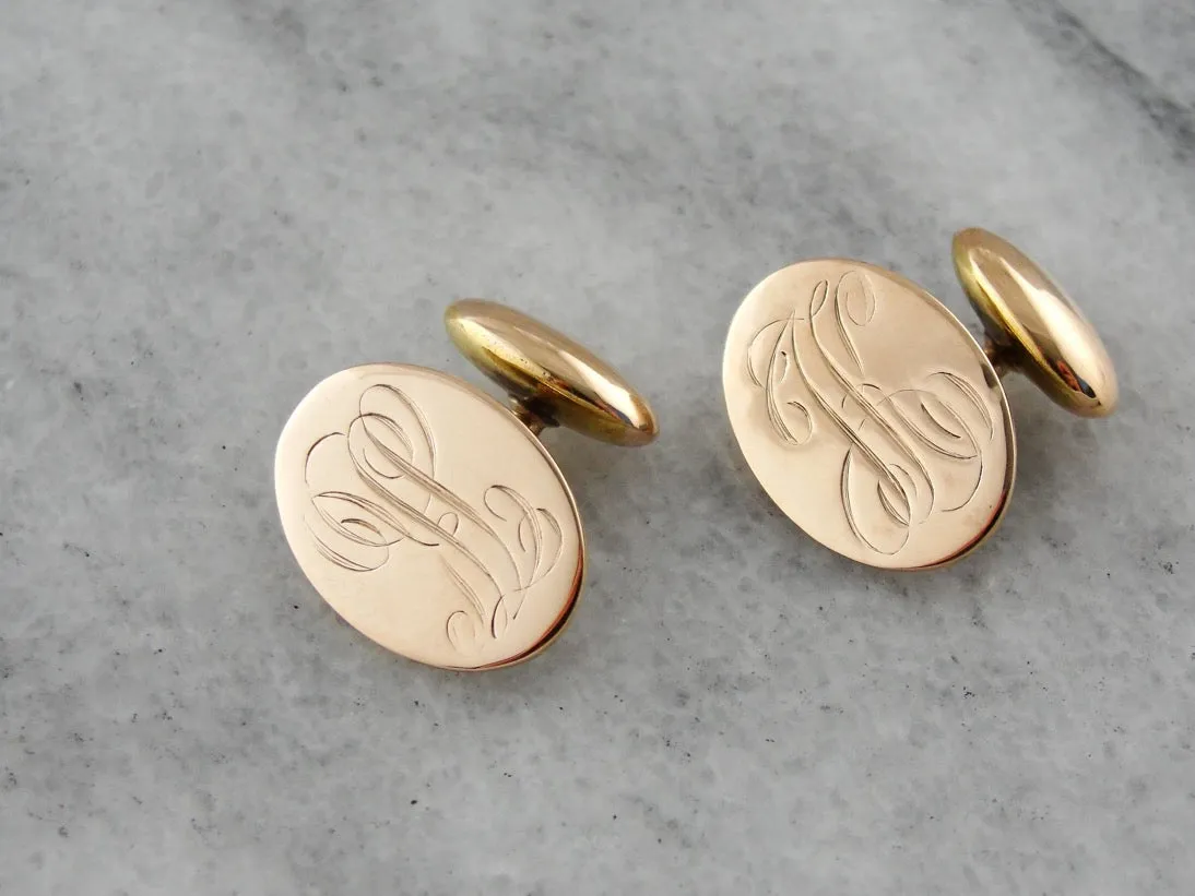 Antique Rose Gold Monogramed Victorian Cufflinks