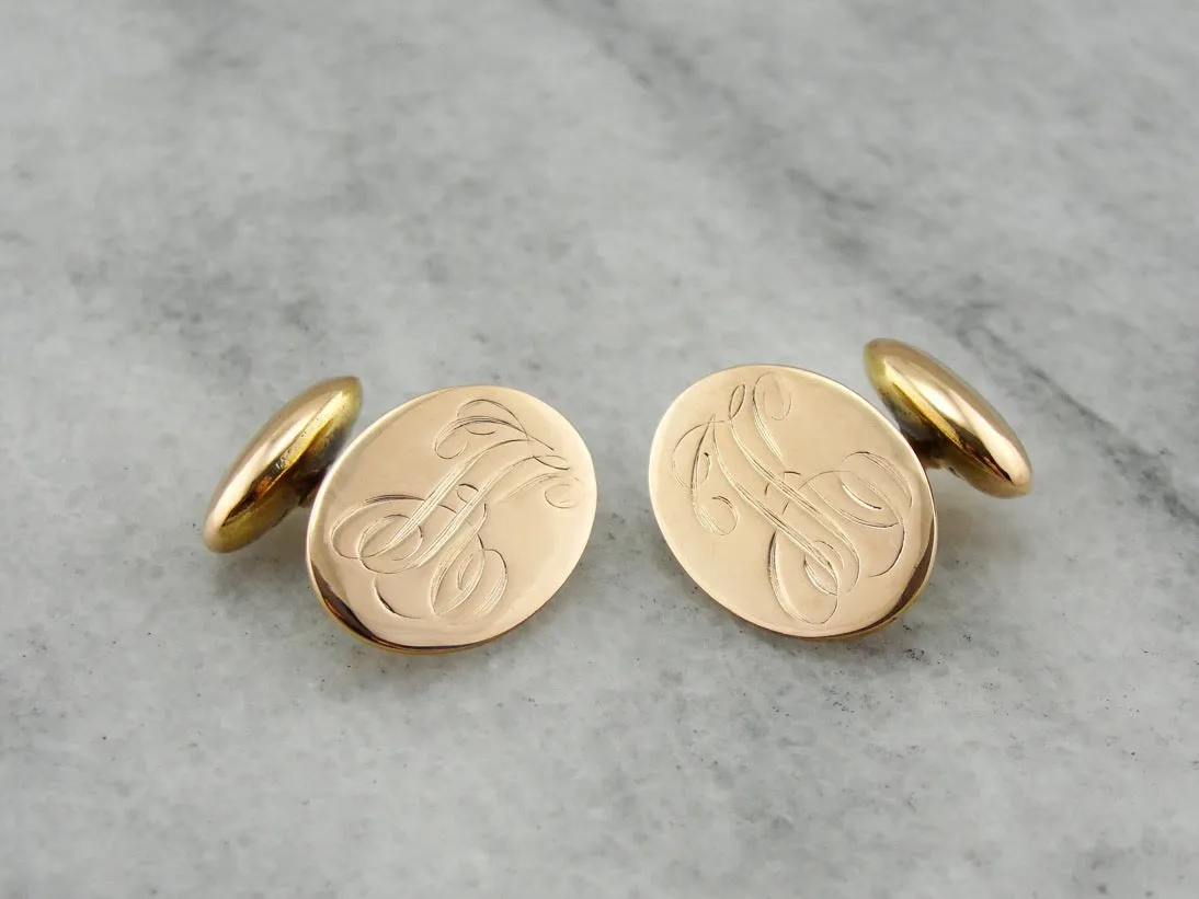 Antique Rose Gold Monogramed Victorian Cufflinks