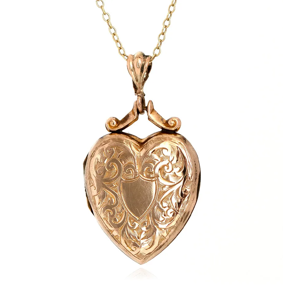 Antique Victorian 9ct Gold Heart Locket Necklace