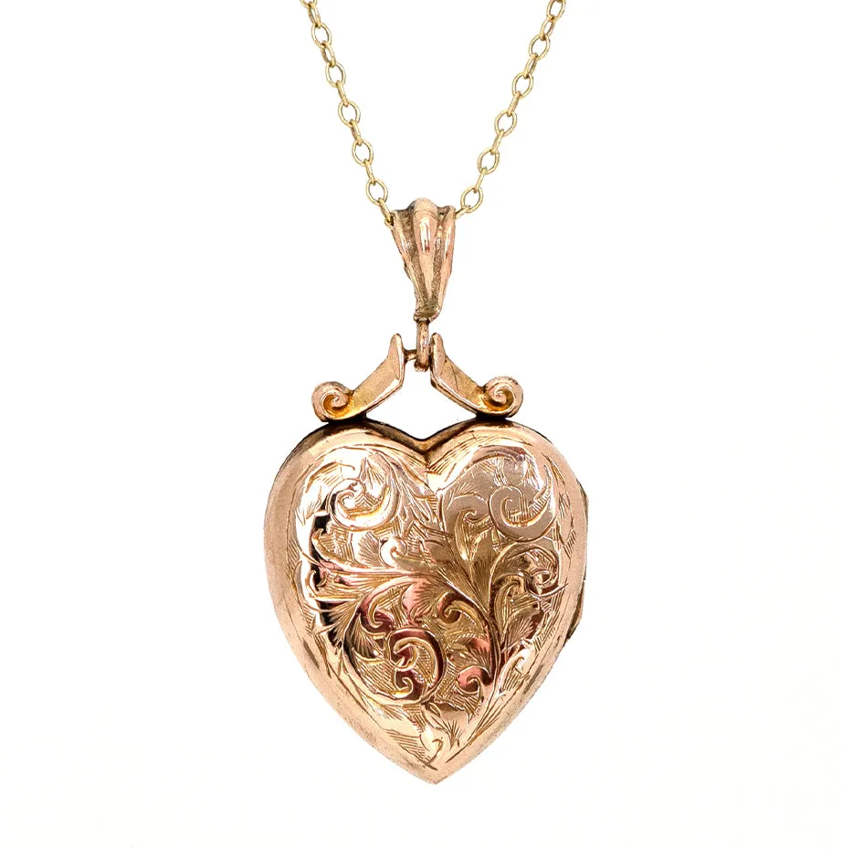 Antique Victorian 9ct Gold Heart Locket Necklace