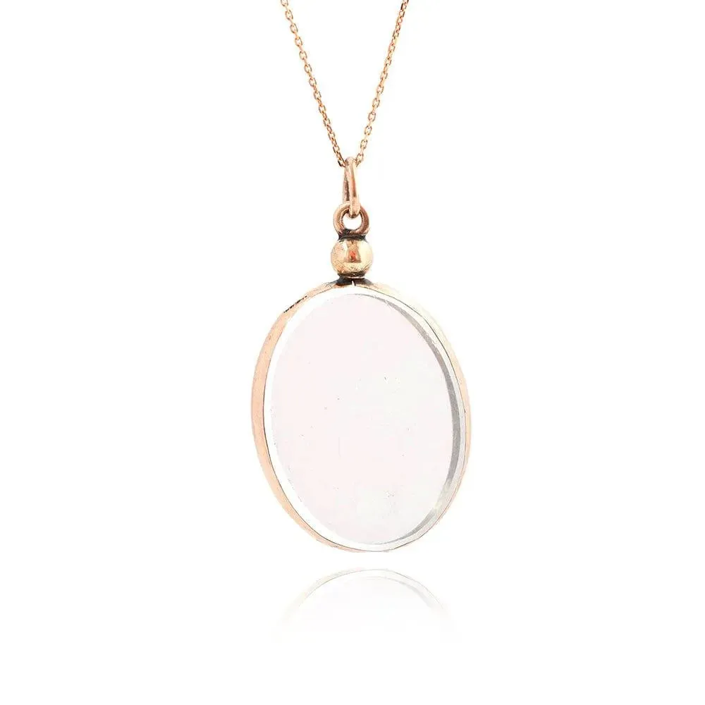 Victorian Antique 9ct Rose Gold Oval Glass Locket Necklace - Elegant Vintage Jewelry 