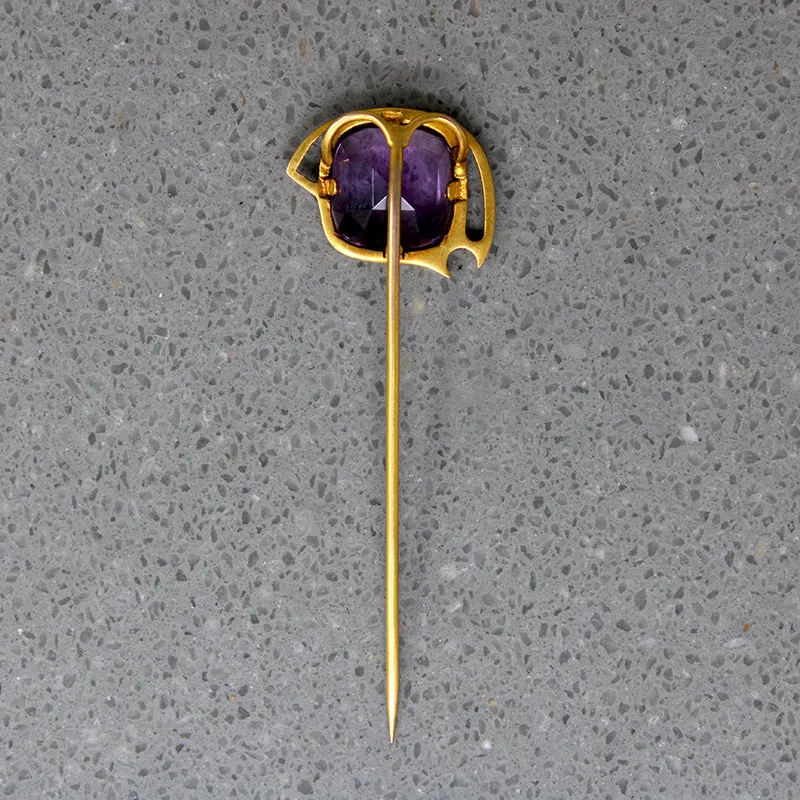 Arts & Crafts Buff Cut Amethyst Stick Pin