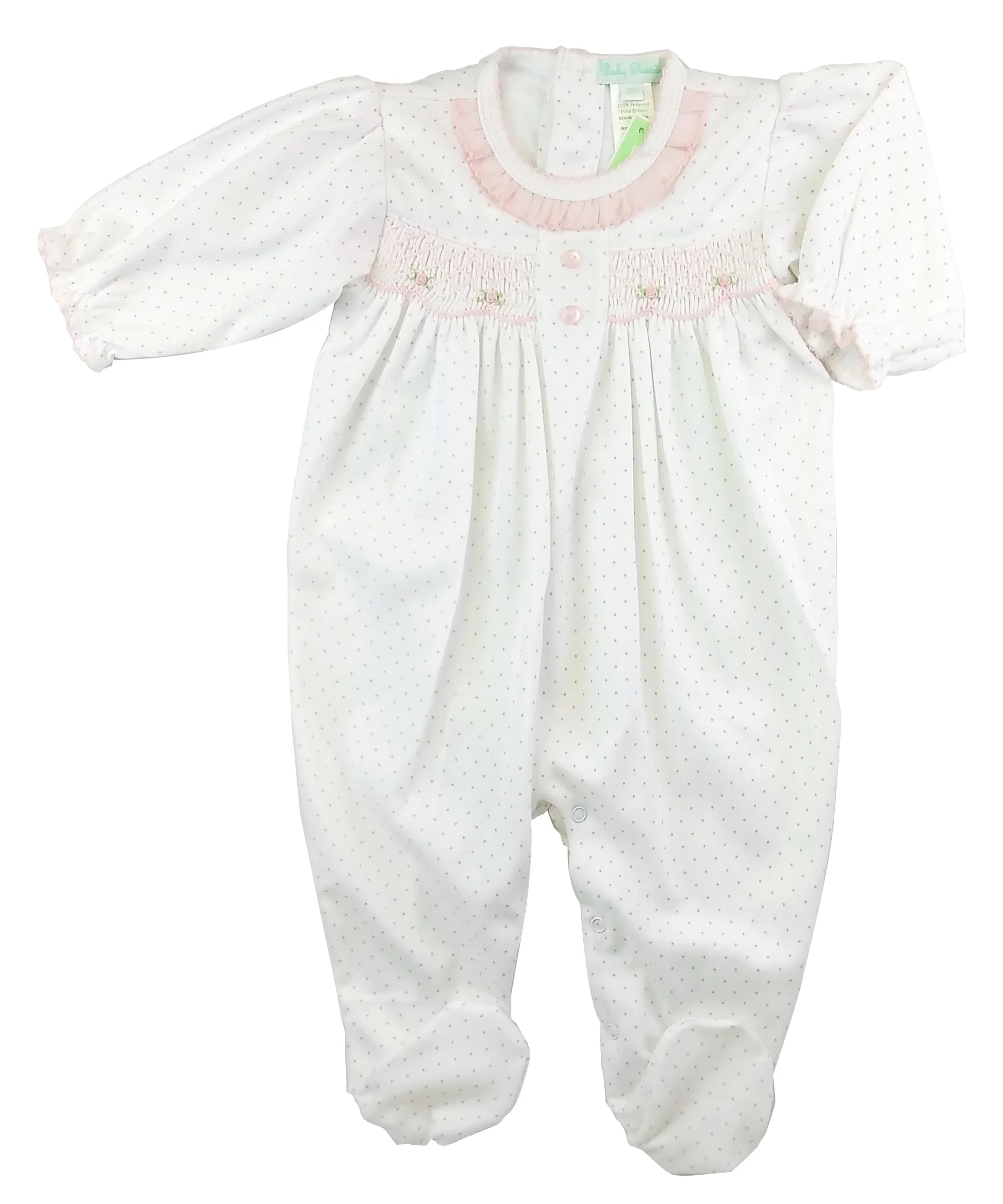 Baby Girl's Polka Dot Smocked Footie