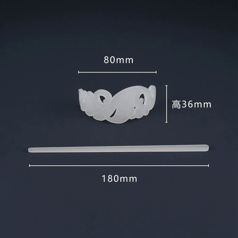 Bai Yu 白玉 White Jade Imitation Han Dynasty Unisex Crown & Hairstick Set