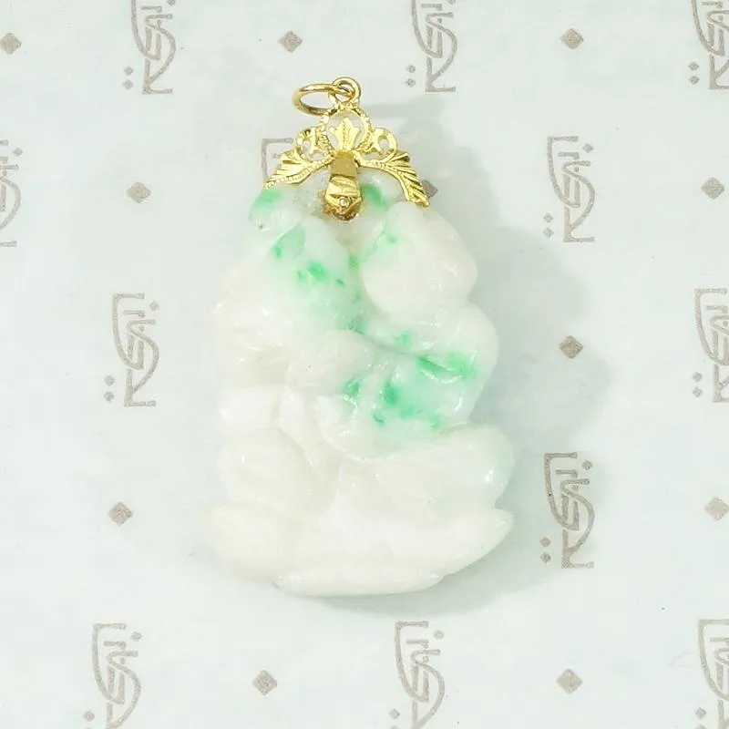Beautifully Carved White and Apple Green Jade