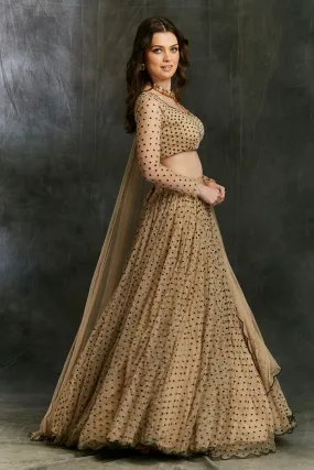 Beige and Black Polka Dot Lehenga