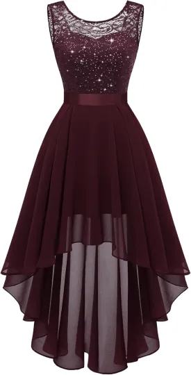 BeryLove Cocktail Prom Dresses 2025 Formal Wedding Guest Dresses Sleeveless Lace High Low Homecoming Dress