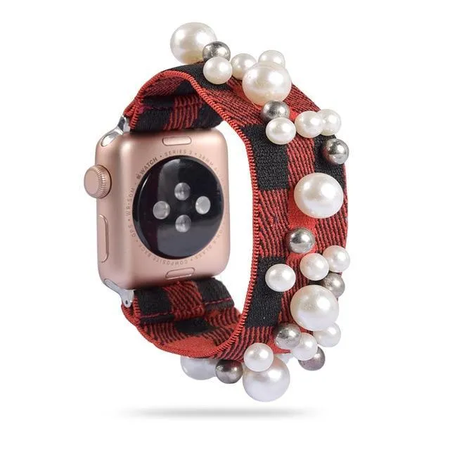Bling shiny glitter pink striped, Apple watch 7 6 5 Elastic Watchbands
