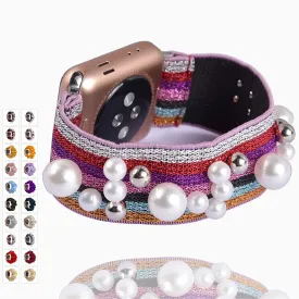 Bling shiny glitter pink striped, Apple watch 7 6 5 Elastic Watchbands