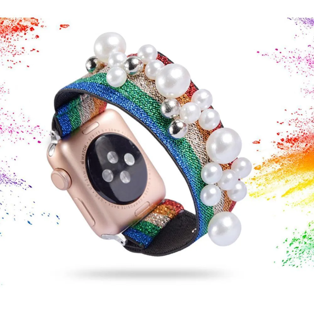 Bling shiny glitter pink striped, Apple watch 7 6 5 Elastic Watchbands