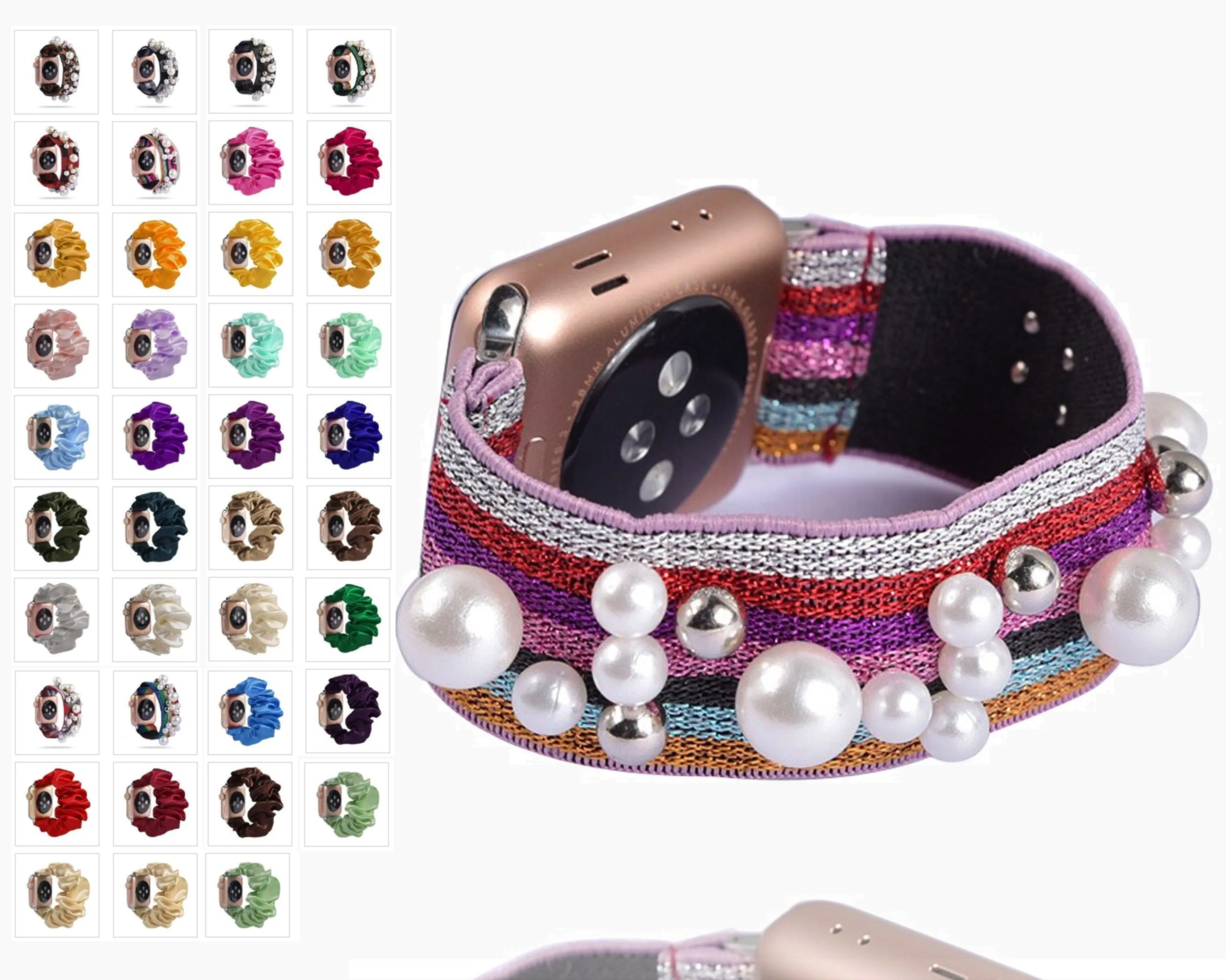 Bling shiny glitter pink striped, Apple watch 7 6 5 Elastic Watchbands
