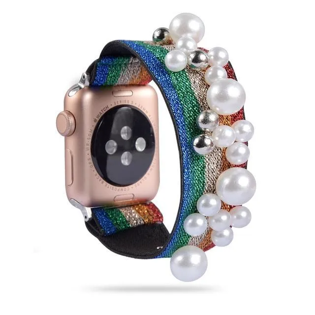 Bling shiny glitter pink striped, Apple watch 7 6 5 Elastic Watchbands