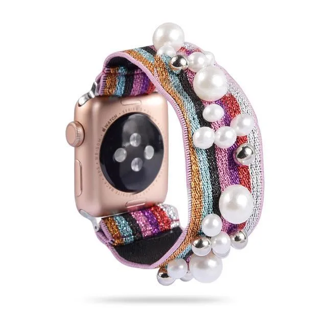 Bling shiny glitter pink striped, Apple watch 7 6 5 Elastic Watchbands