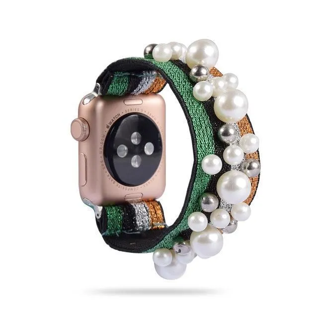 Bling shiny glitter pink striped, Apple watch 7 6 5 Elastic Watchbands