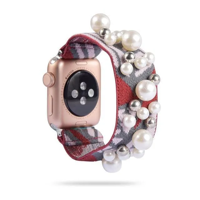 Bling shiny glitter pink striped, Apple watch 7 6 5 Elastic Watchbands