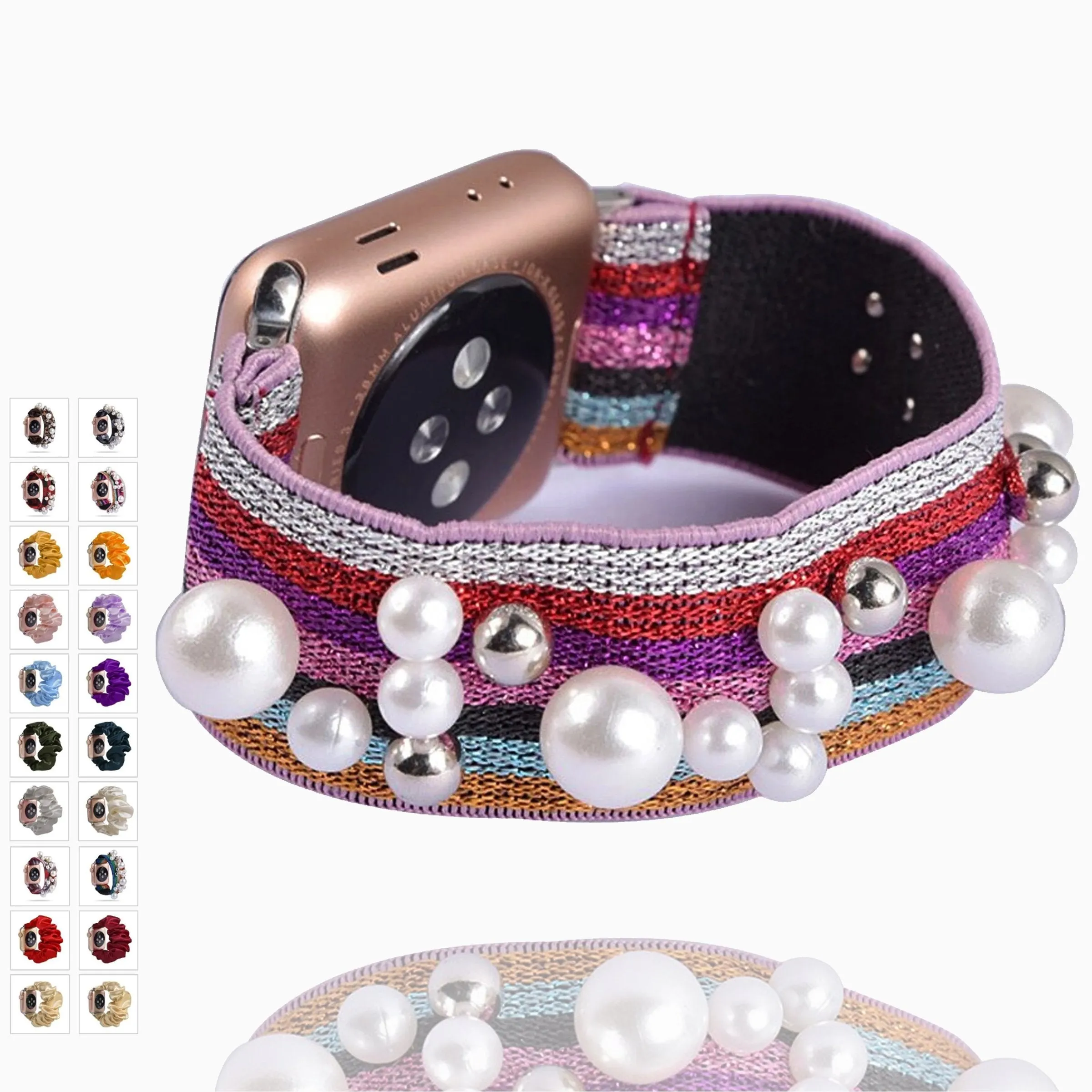 Bling shiny glitter pink striped, Apple watch 7 6 5 Elastic Watchbands