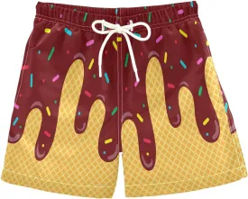 Boccsty Blue Ice Cream Drip Boys Swim Trunks Baby Kids Swimwear Summer Toddler Beach Board Shorts 2T-XL