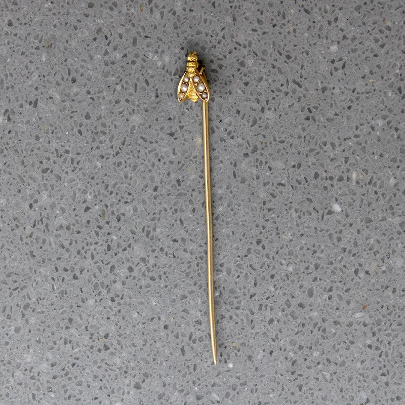 Busy Little Bee Gold & Pearl Stick Pin
