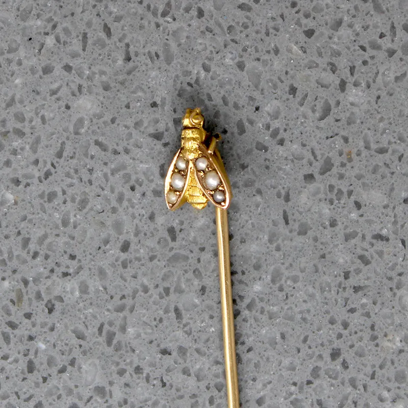 Busy Little Bee Gold & Pearl Stick Pin