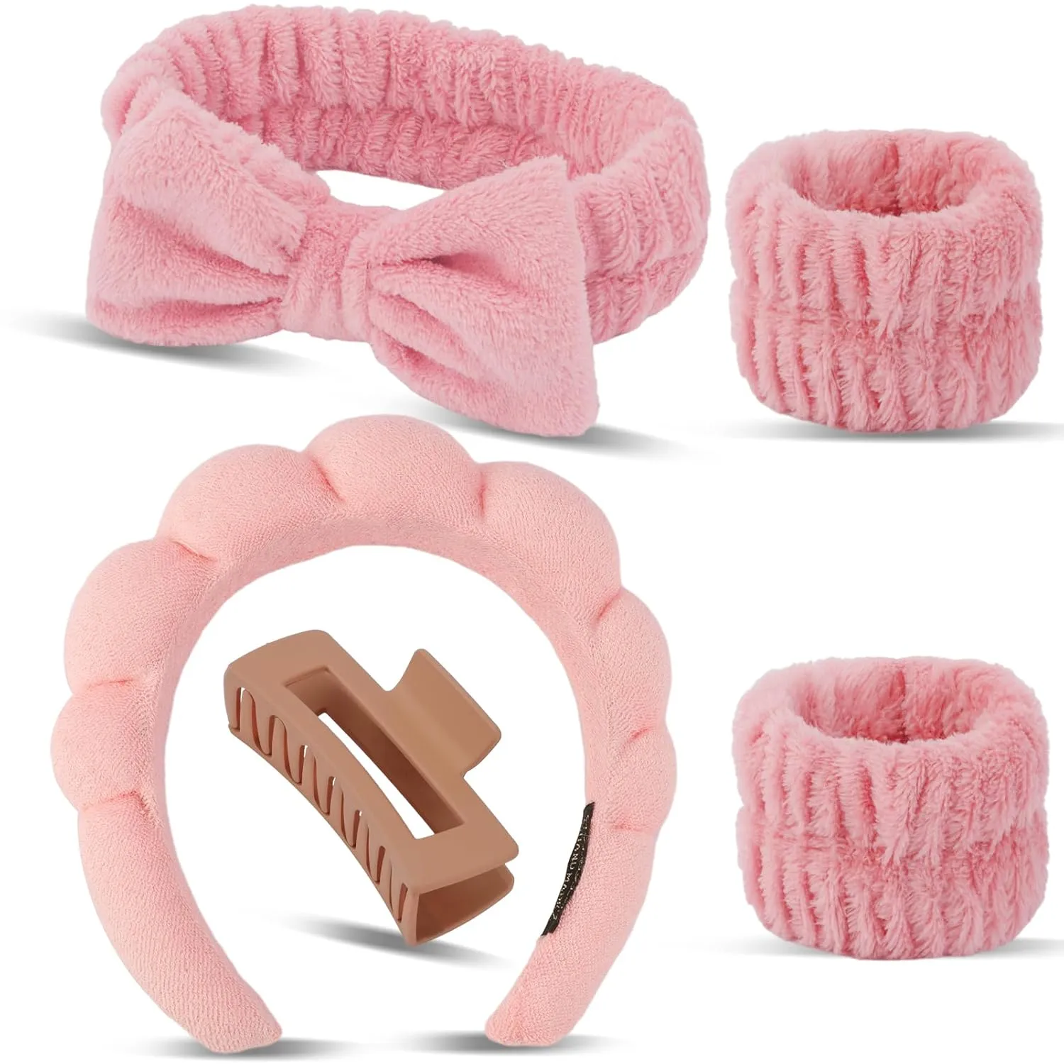 Canitor Spa Wrist Bands Set with Hair Clips Skincare Headband for Washing Face, Puffy Makeup, Preppy Teen Girl Gifts, Cute Trendy Stuff, Hair Accessories for Women