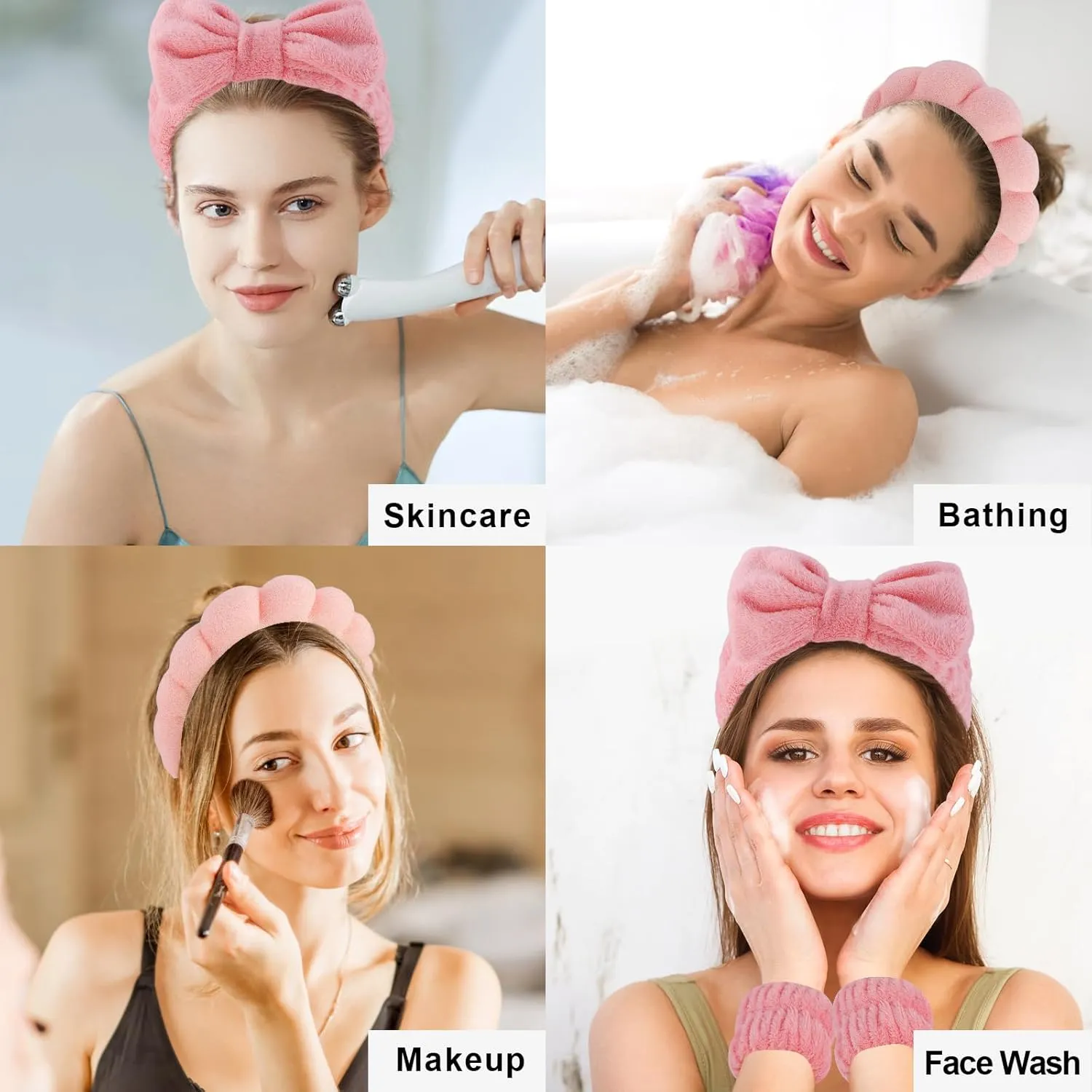 Canitor Spa Wrist Bands Set with Hair Clips Skincare Headband for Washing Face, Puffy Makeup, Preppy Teen Girl Gifts, Cute Trendy Stuff, Hair Accessories for Women