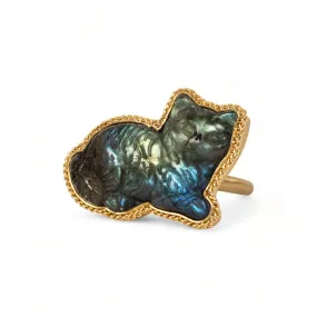 Carved Labradorite Cat Ring