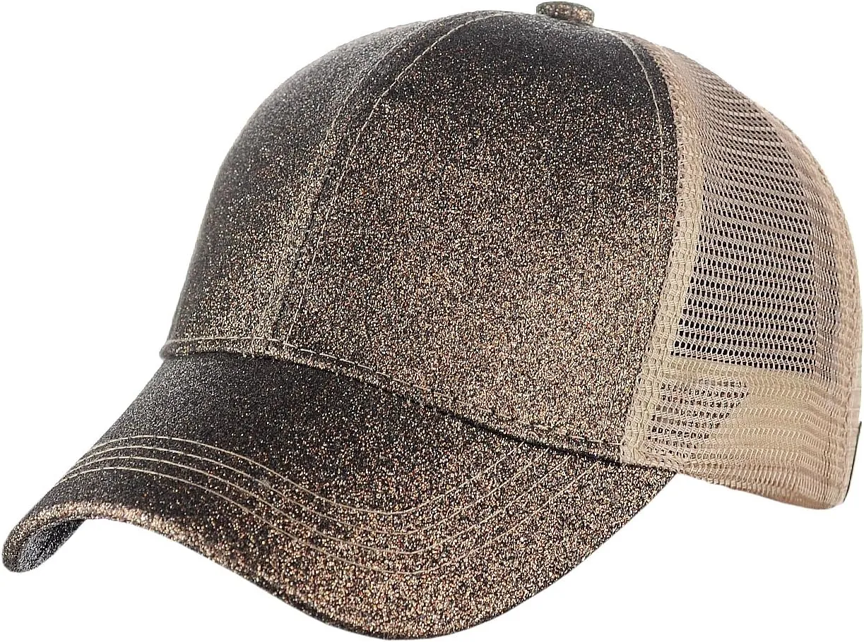 C.C Ponycap Messy High Bun Ponytail Adjustable Glitter Mesh Trucker Baseball Cap