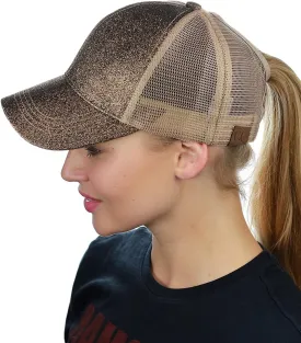 C.C Ponycap Messy High Bun Ponytail Adjustable Glitter Mesh Trucker Baseball Cap