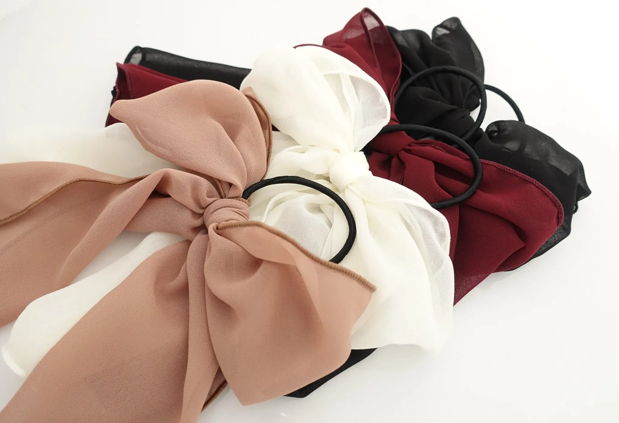 chiffon bow knot hair elastic tailed ponytail holder women hair accessories