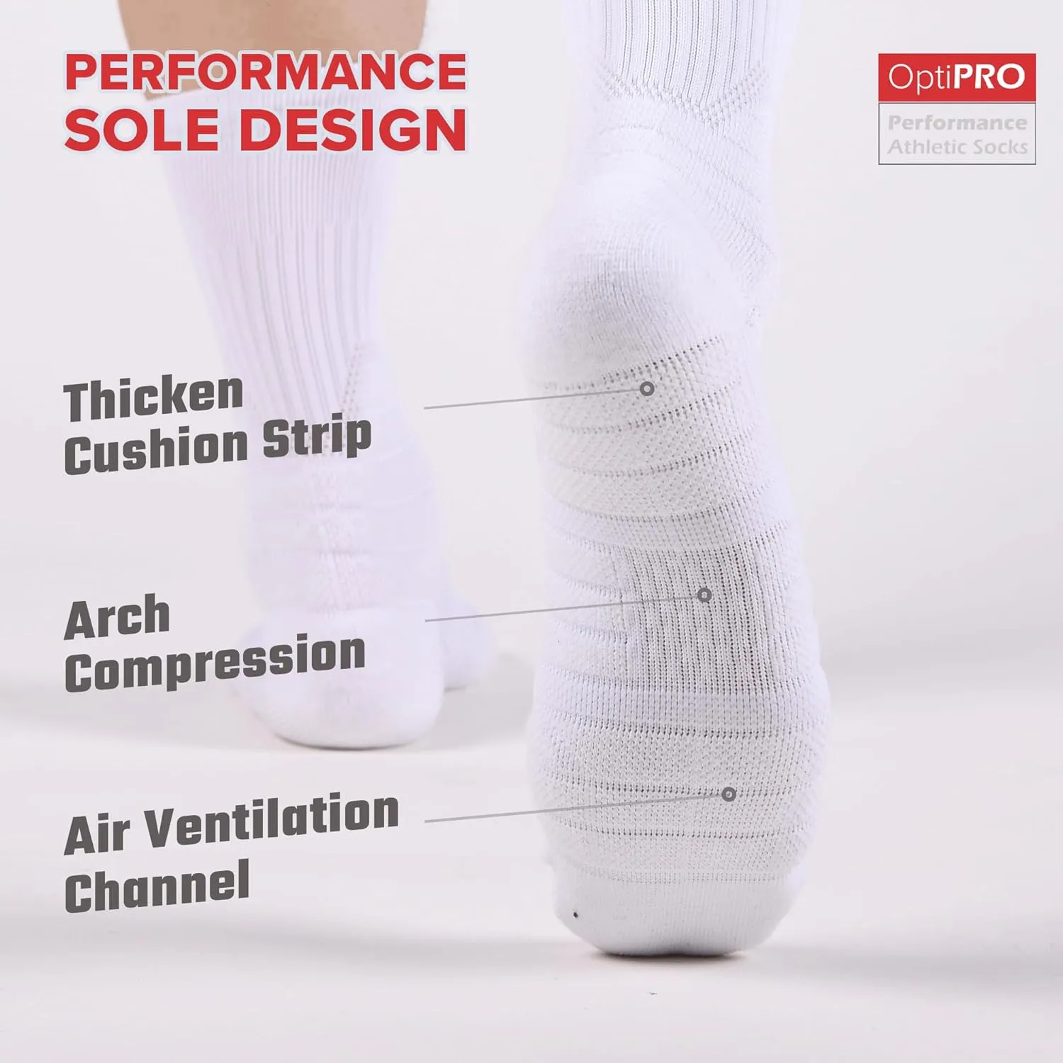Compression Running Socks Men  Cushion Padded Anti-Blister, Moisture Wicking Cooling, Athletic Socks Crew, 3 Pairs