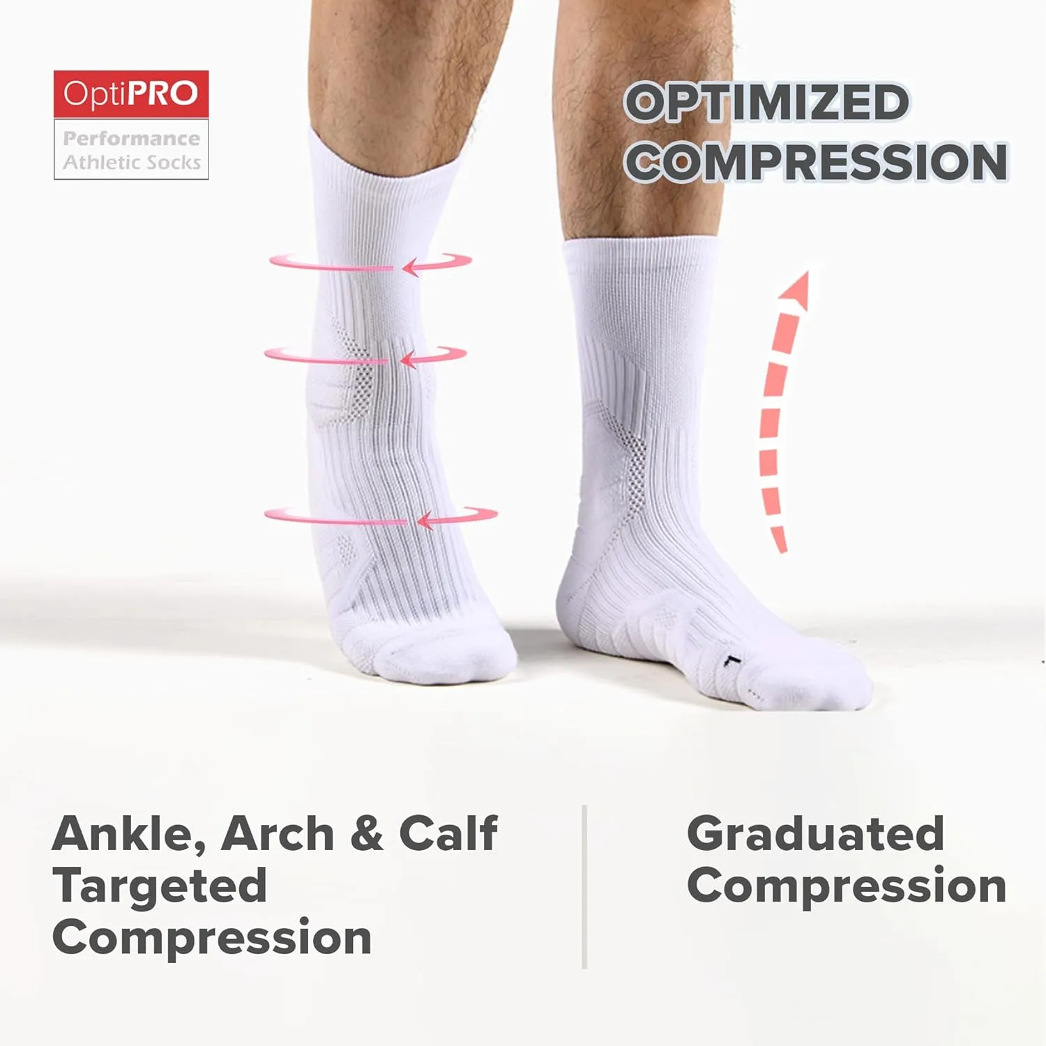 Compression Running Socks Men  Cushion Padded Anti-Blister, Moisture Wicking Cooling, Athletic Socks Crew, 3 Pairs
