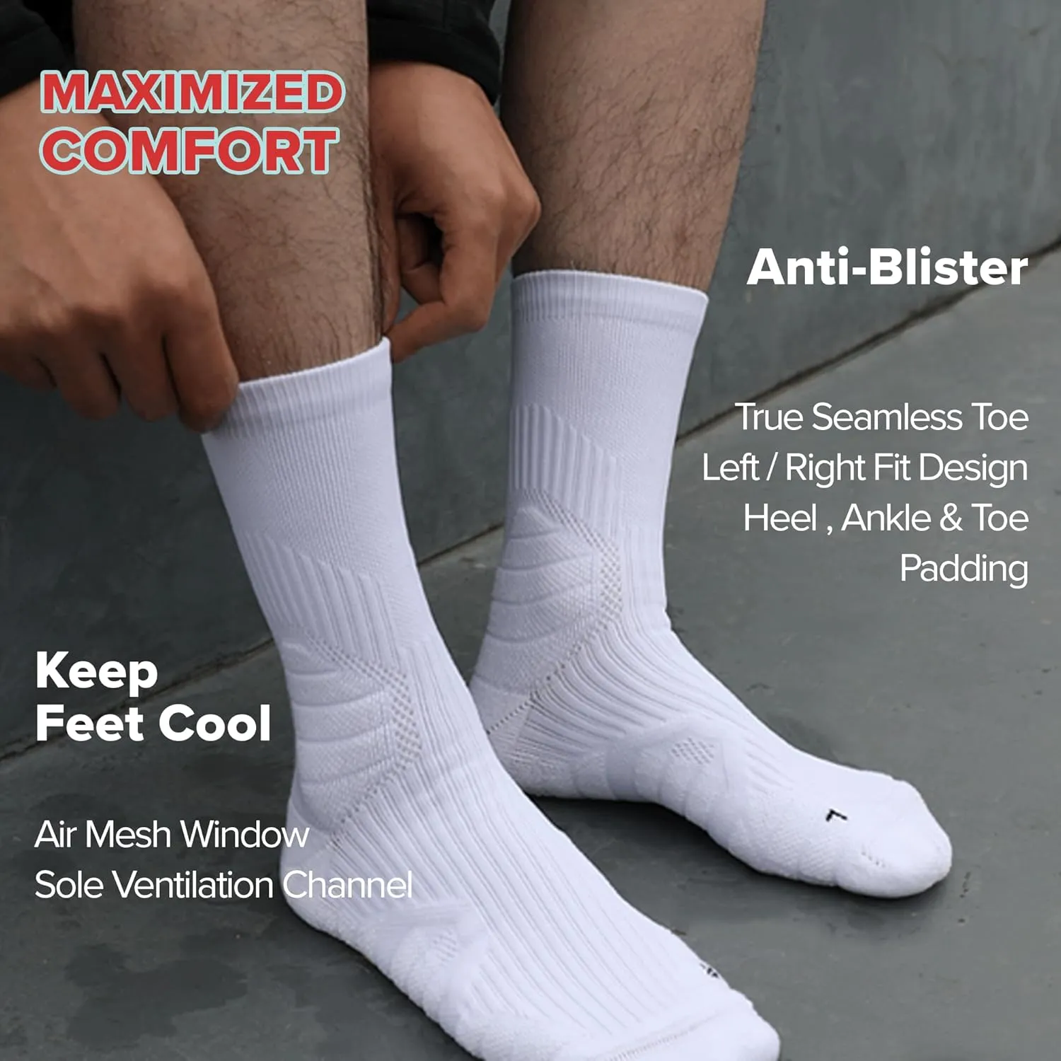 Compression Running Socks Men  Cushion Padded Anti-Blister, Moisture Wicking Cooling, Athletic Socks Crew, 3 Pairs