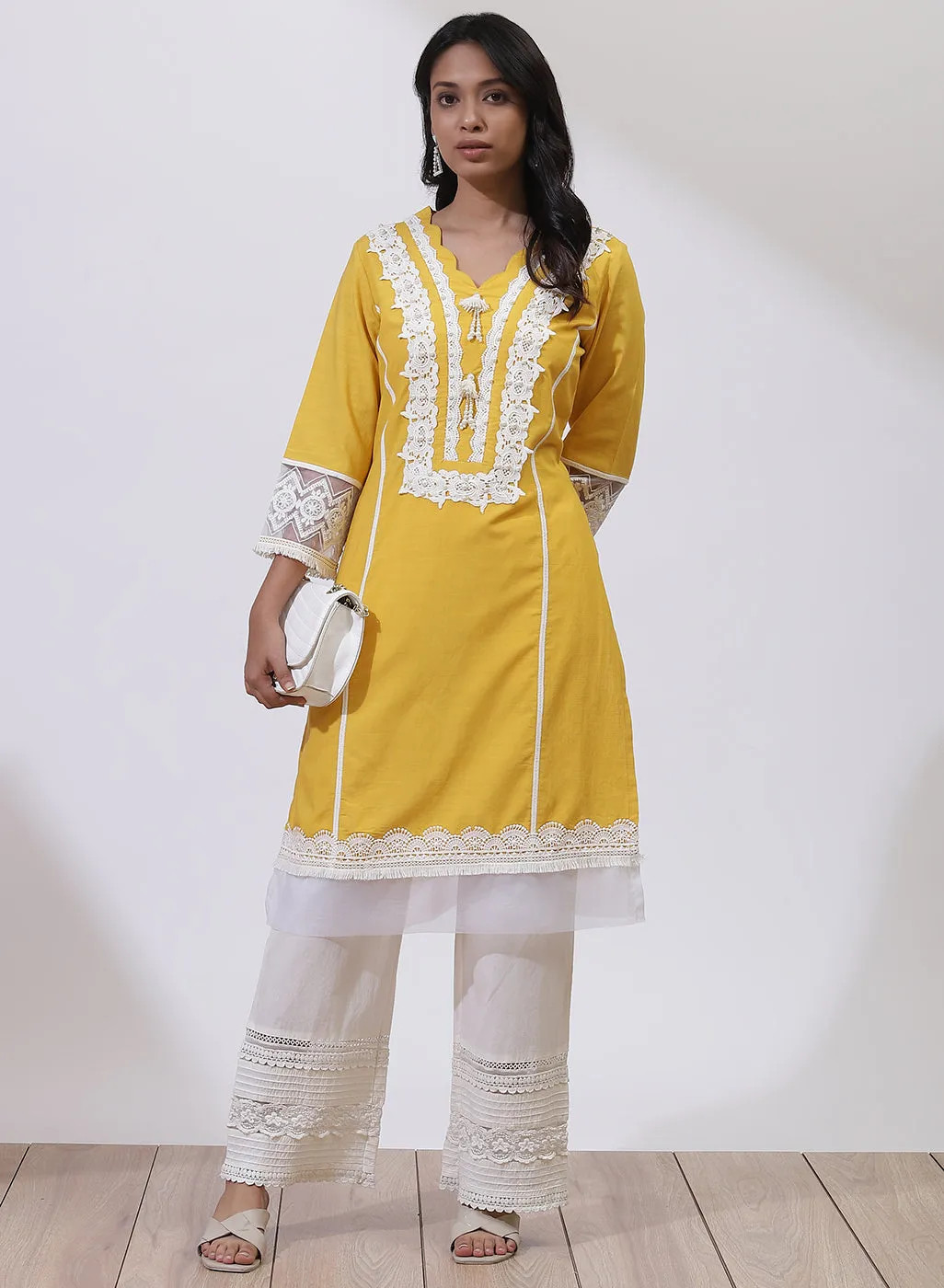 Daisy Yellow Alora Collection Kurta With Lace Detail