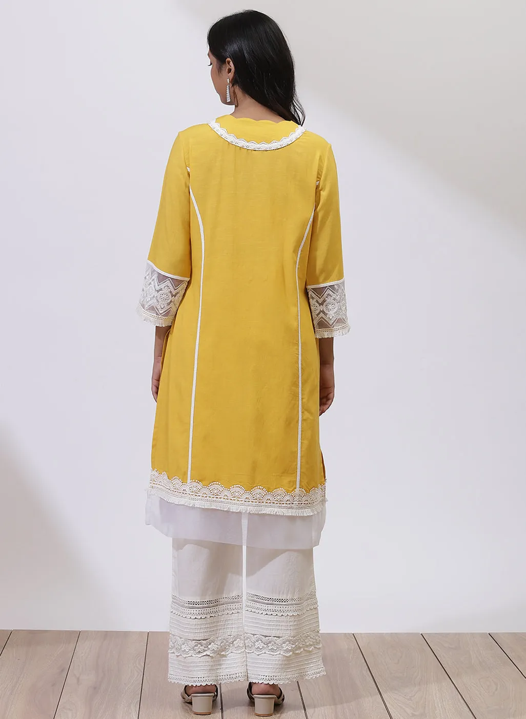 Daisy Yellow Alora Collection Kurta With Lace Detail