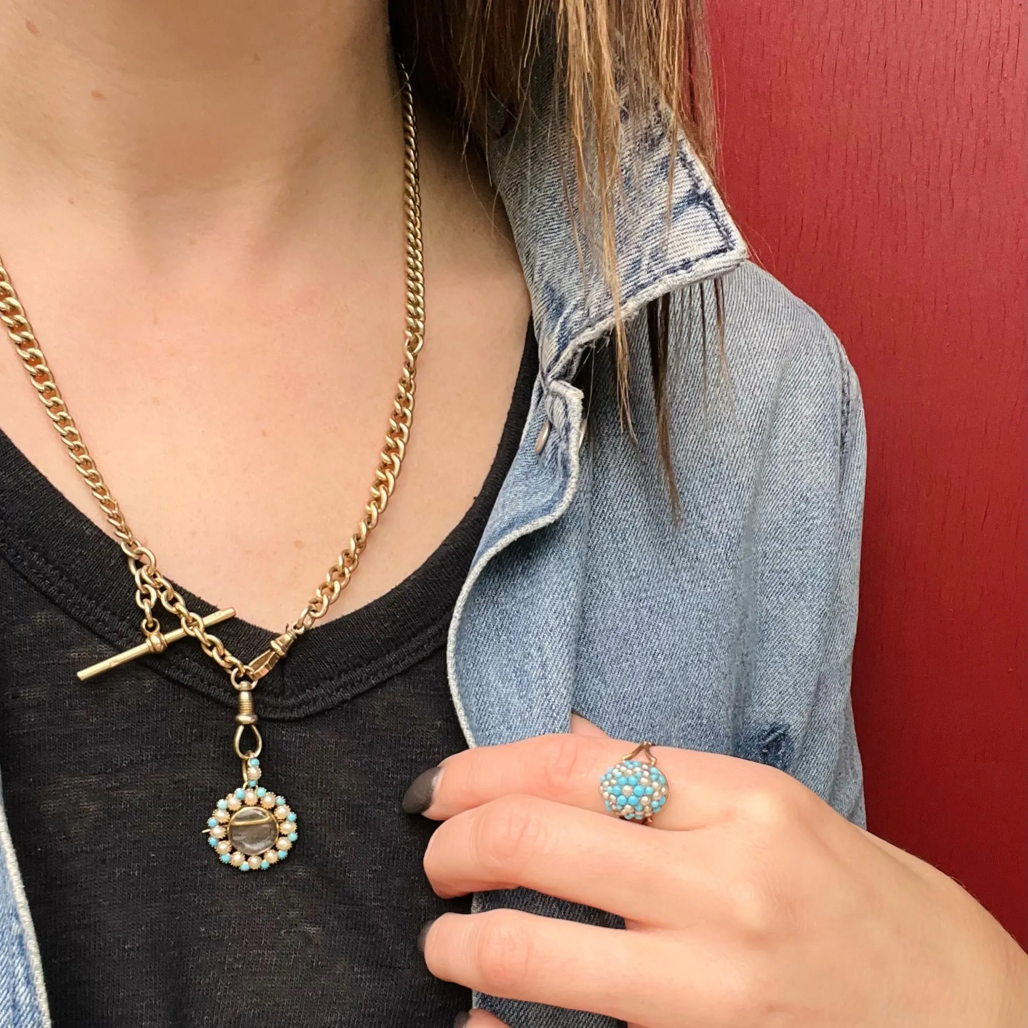 Delightful Georgian Locket with Pearl & Turquoise in 18ct Gold
