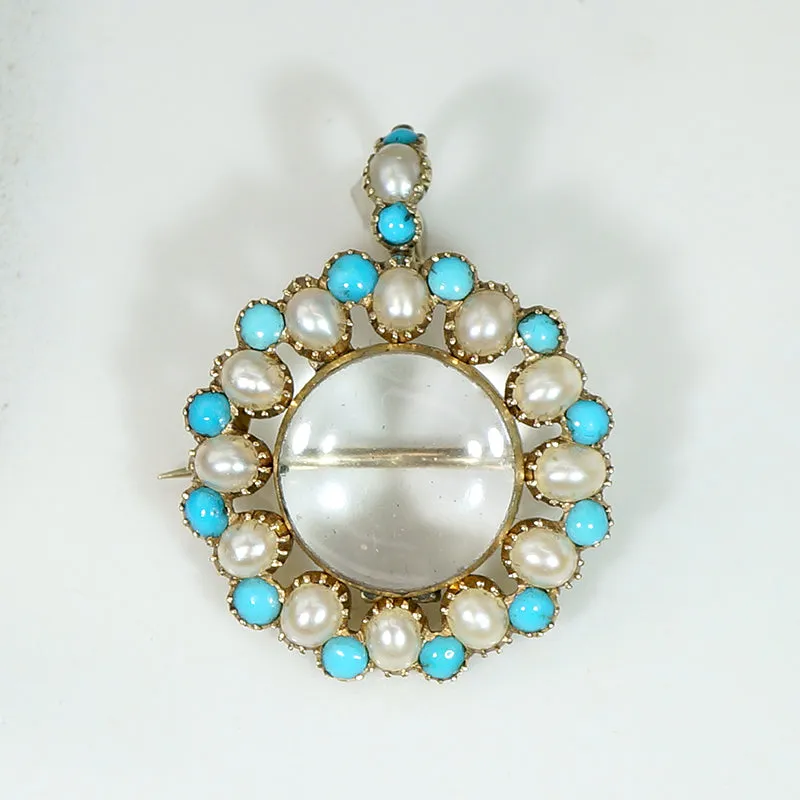 Delightful Georgian Locket with Pearl & Turquoise in 18ct Gold