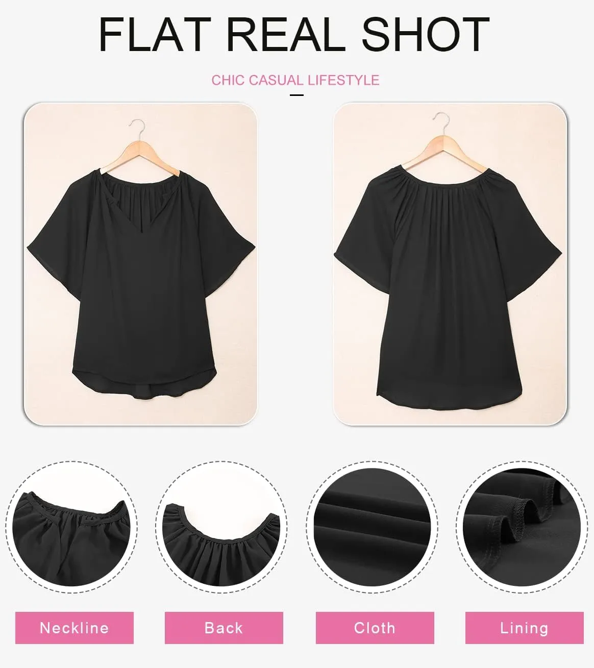 Dokotoo Womens Summer Tops V Neck Short Sleeve Shirts Business Work Chiffon Women Blouses