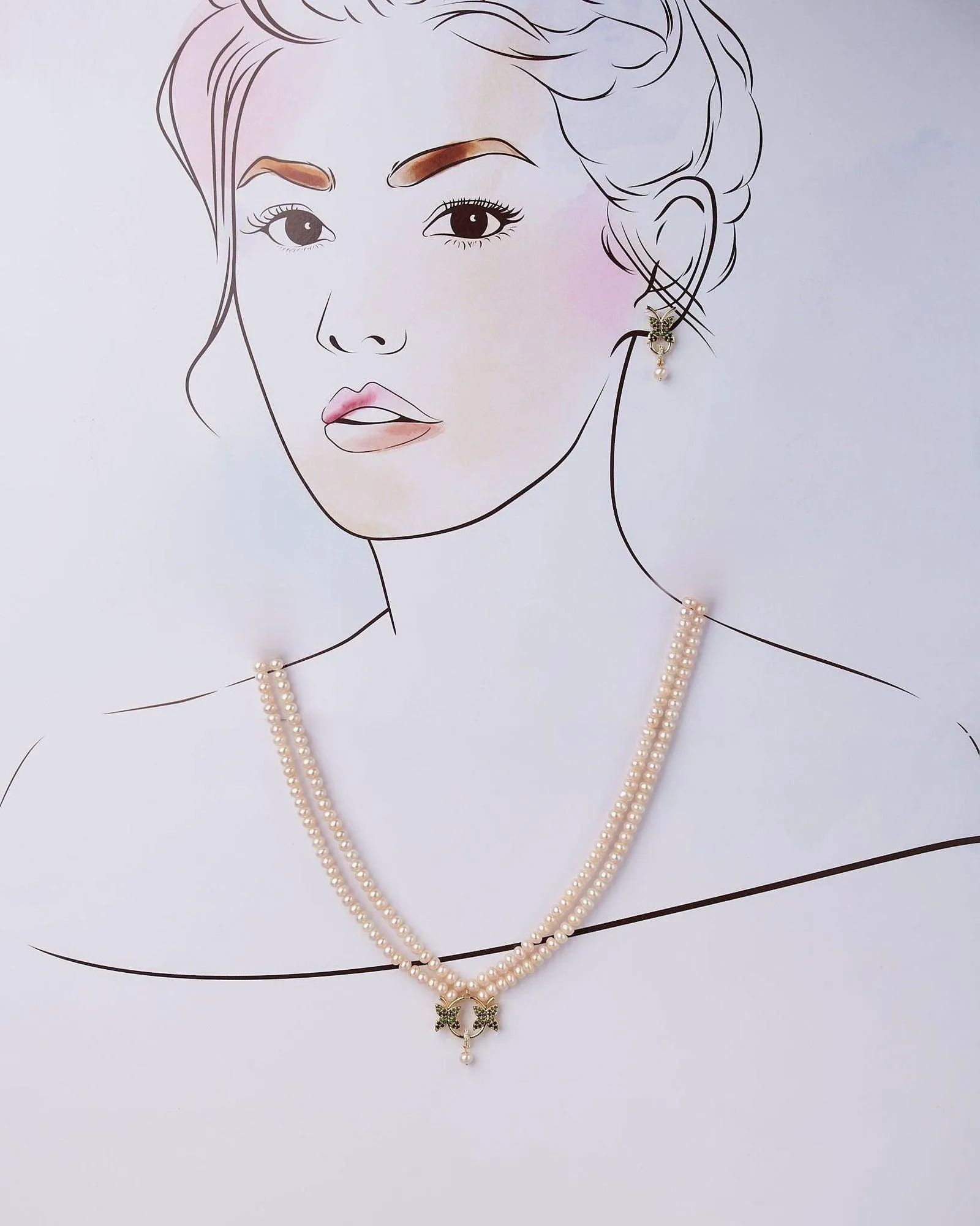 Elegant Double-Strand Warm White Pearl Necklace Set