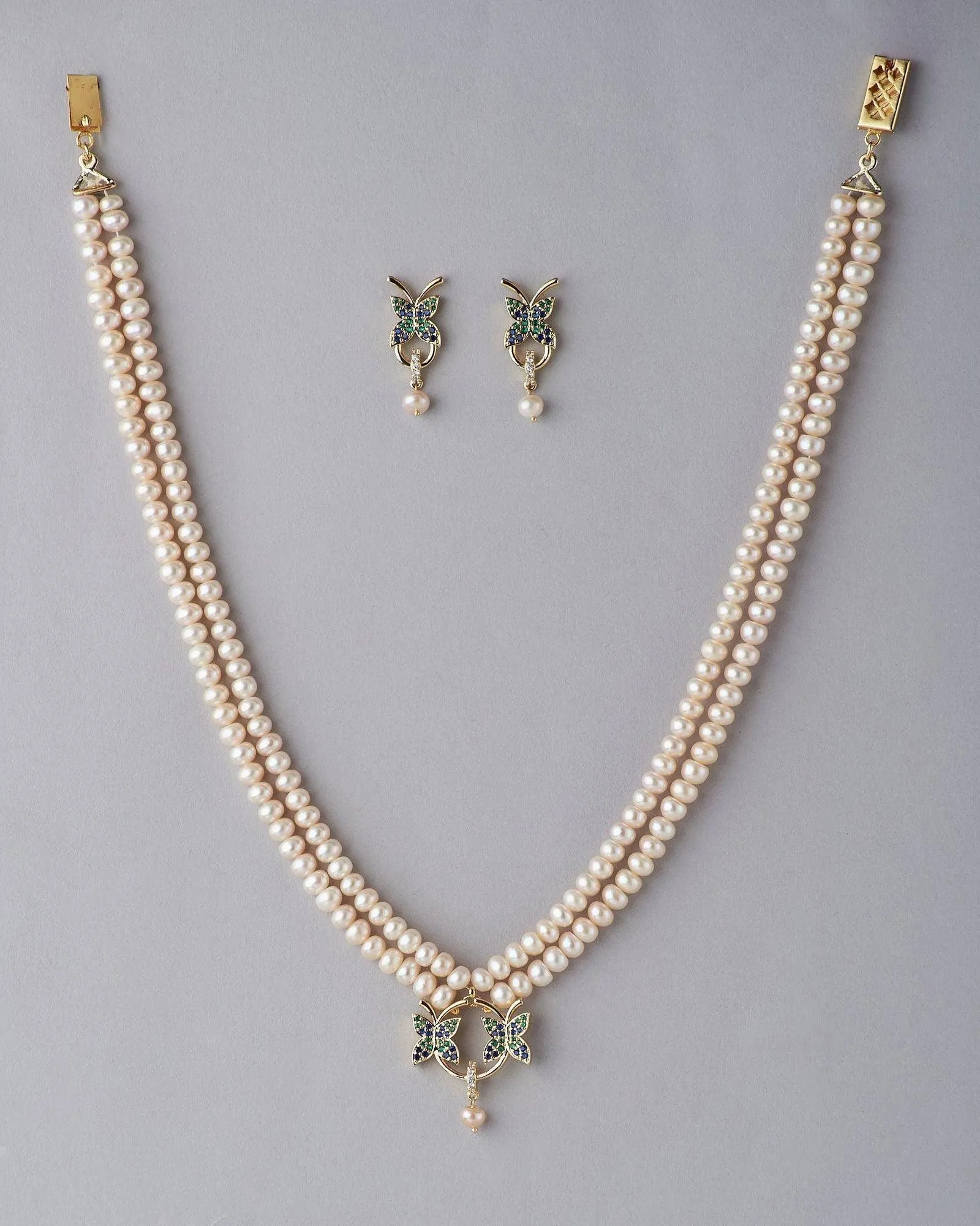 Elegant Double-Strand Warm White Pearl Necklace Set