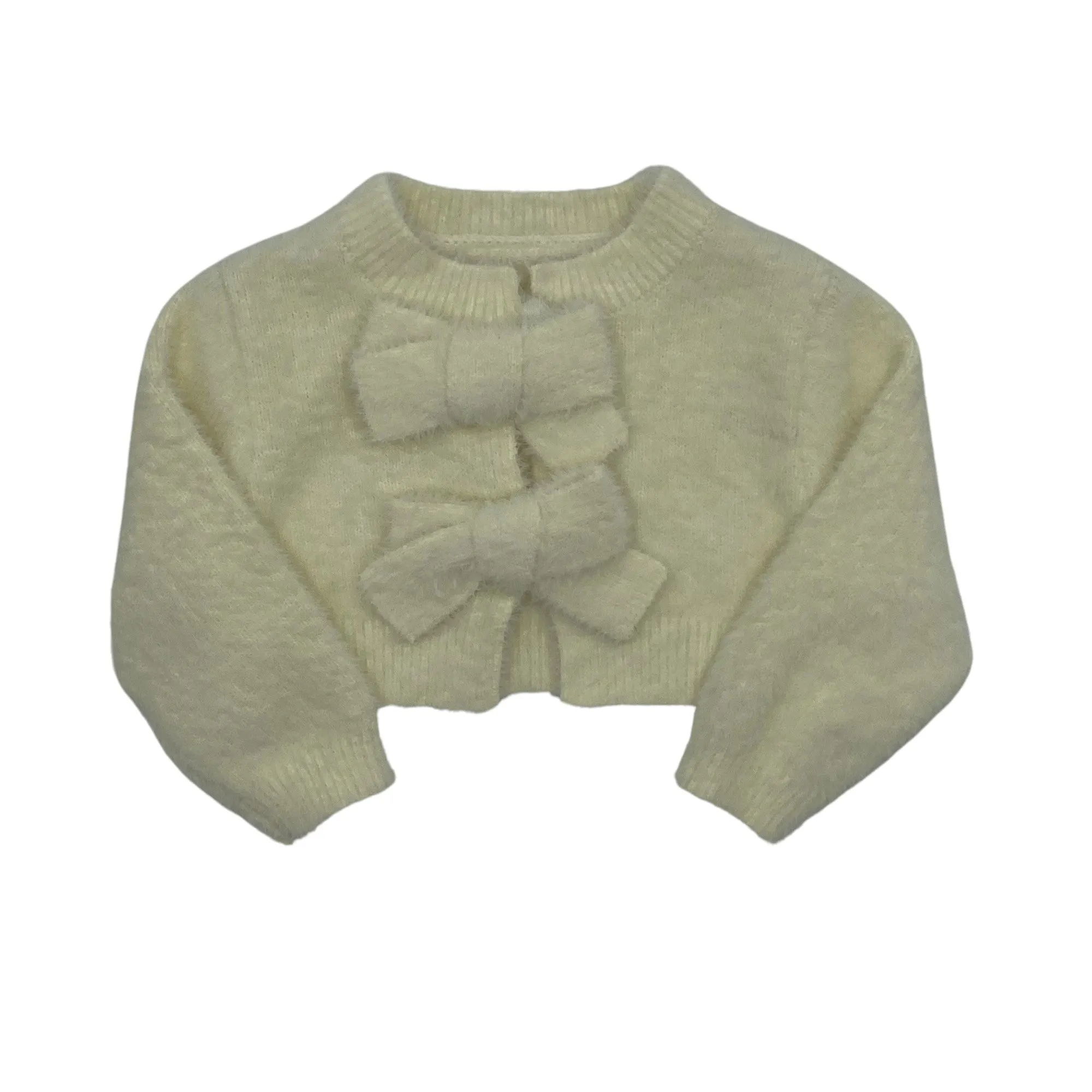Black/Ivory Mohair Cropped Cardigan with Bows