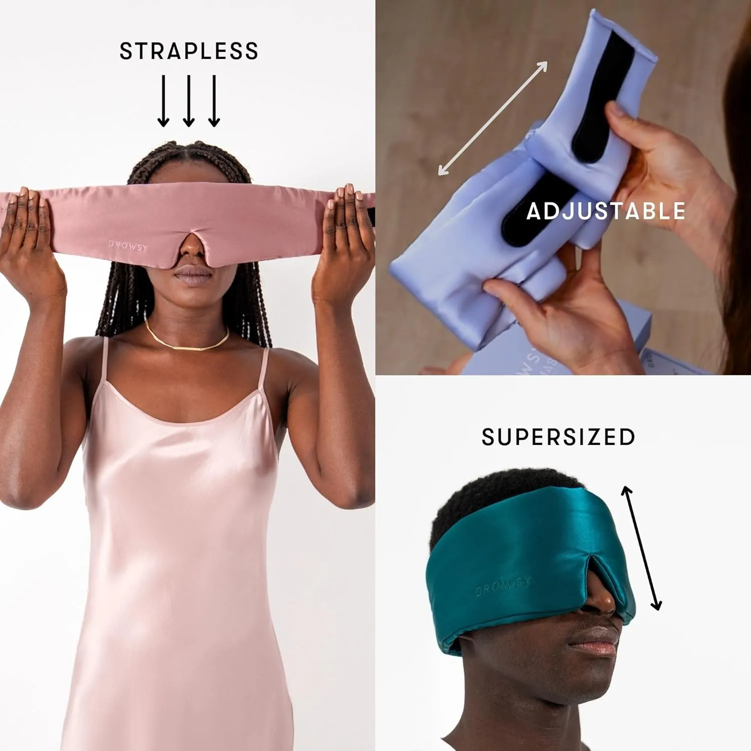 DROWSY Silk Sleep Mask. Face-Hugging, Padded Silk Cocoon for Luxury Sleep in Total Darkness. (Black Jade)