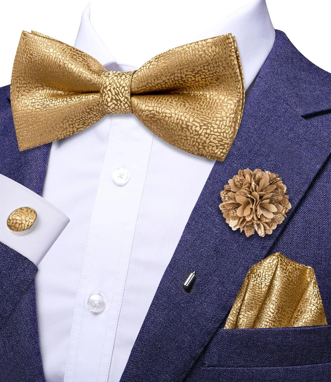 Dubulle Bowtie for Men Paisley Floral Mens Pretied Bowtie and Lapel Pin Set Pocket Square Cufflinks Wedding