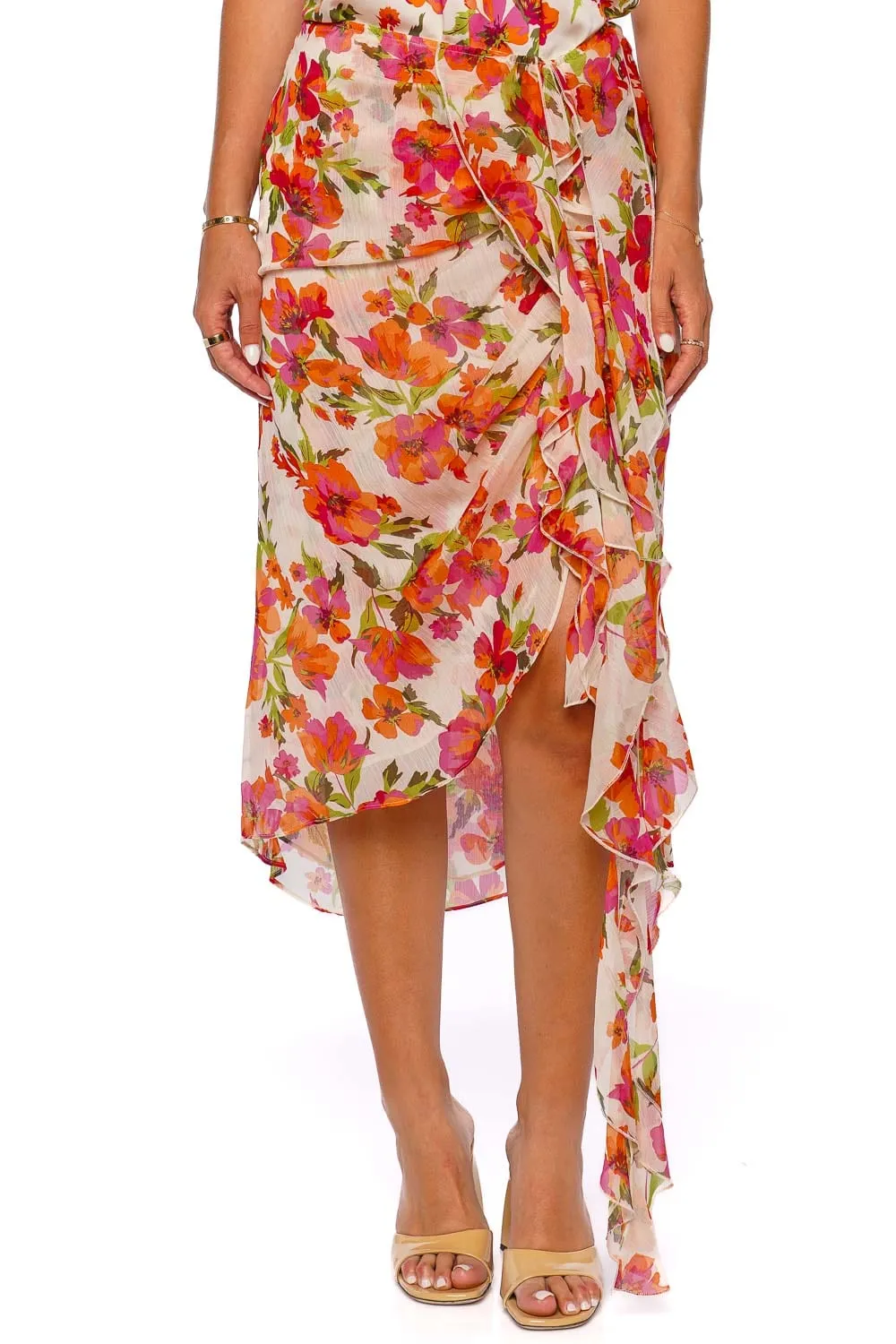 Farida Floral Asymmetric Midi Skirt