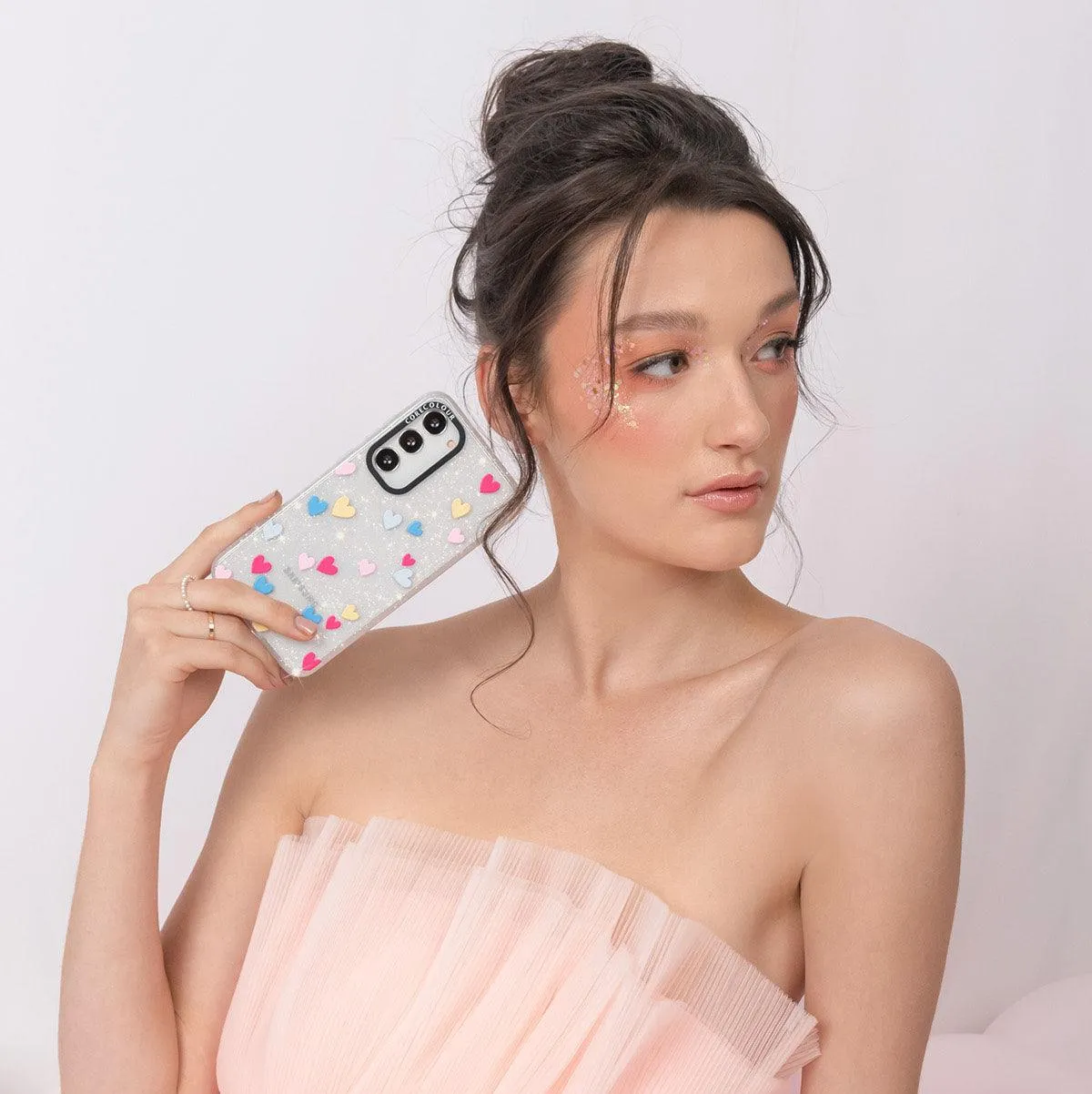 Flying Hearts Glitter Printed S24 Phone Case
