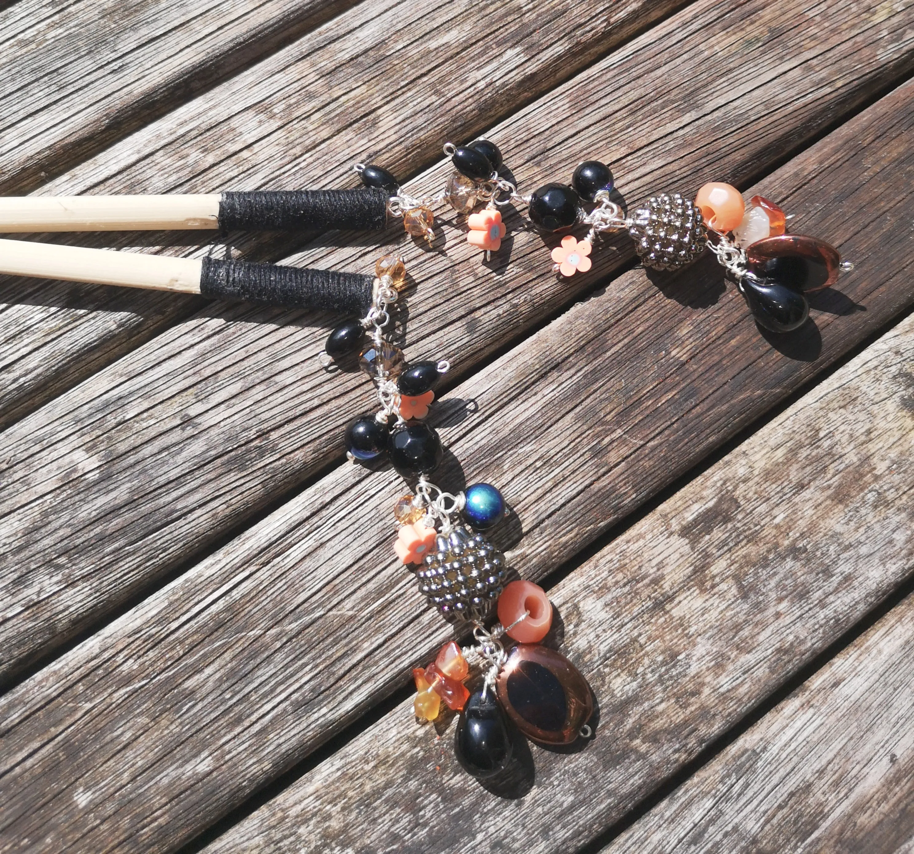 Geisha: hair sticks, Hair chopsticks, beaded hair accessories, sold per pair, Hair Jewellery