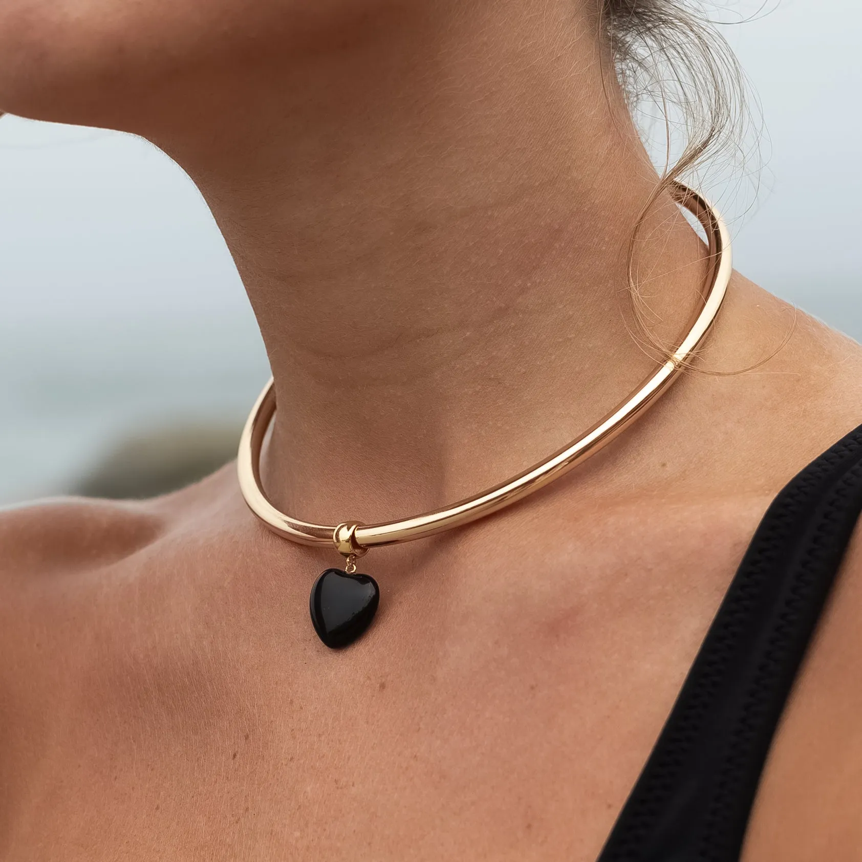 Gemma Onyx Heart Bail Charm
