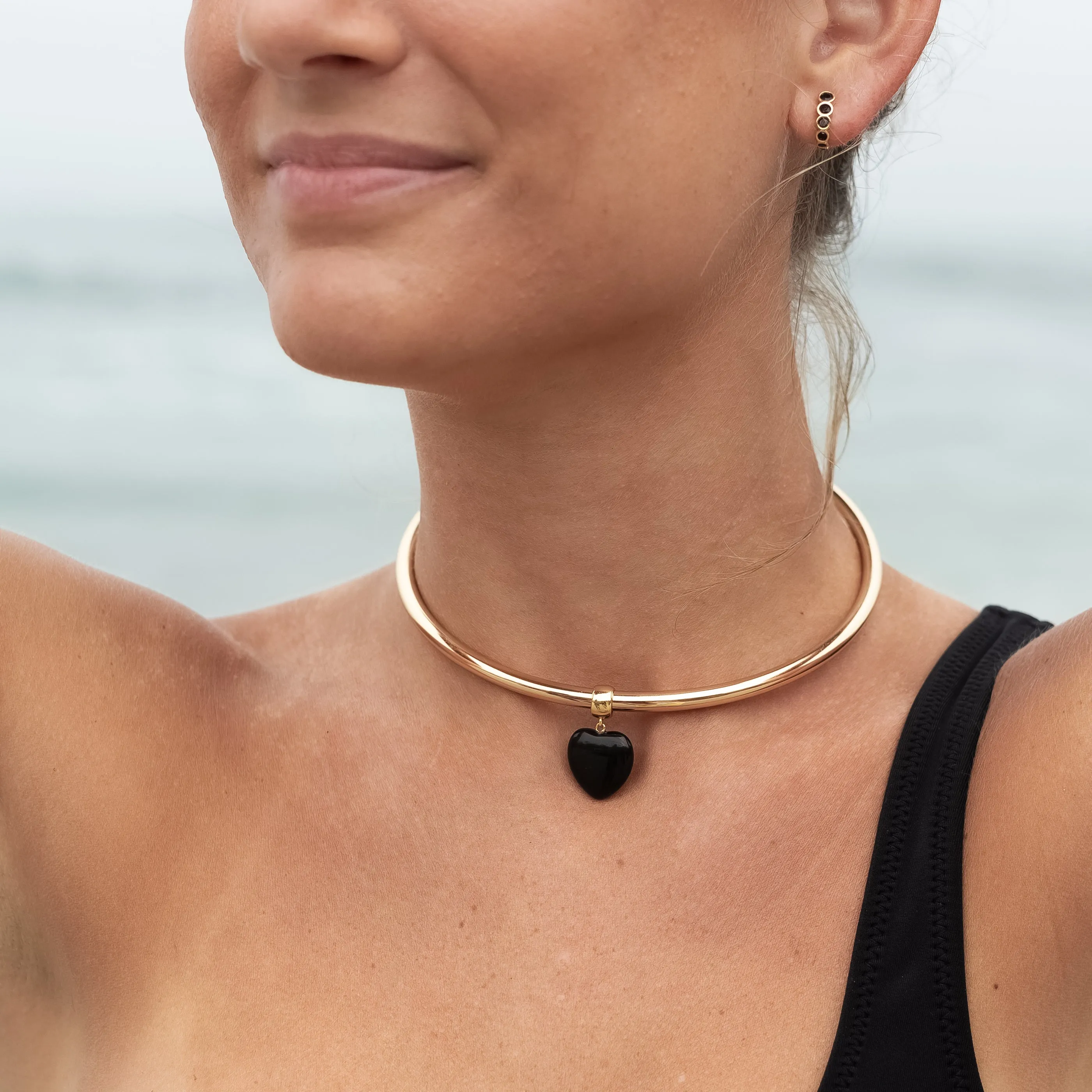 Gemma Onyx Heart Bail Charm