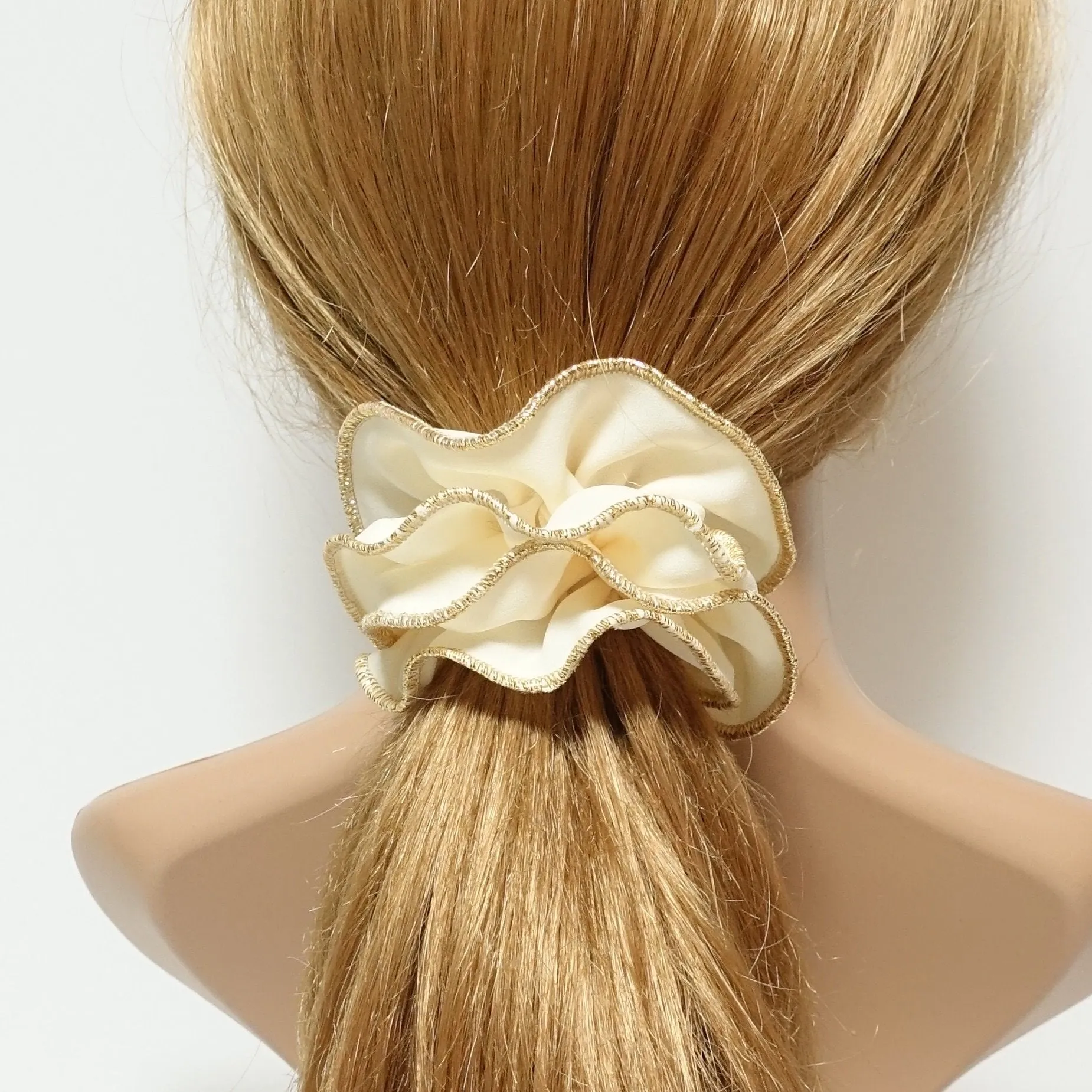 golden thread trim scrunchies chiffon solid color hair elastic scrunchie