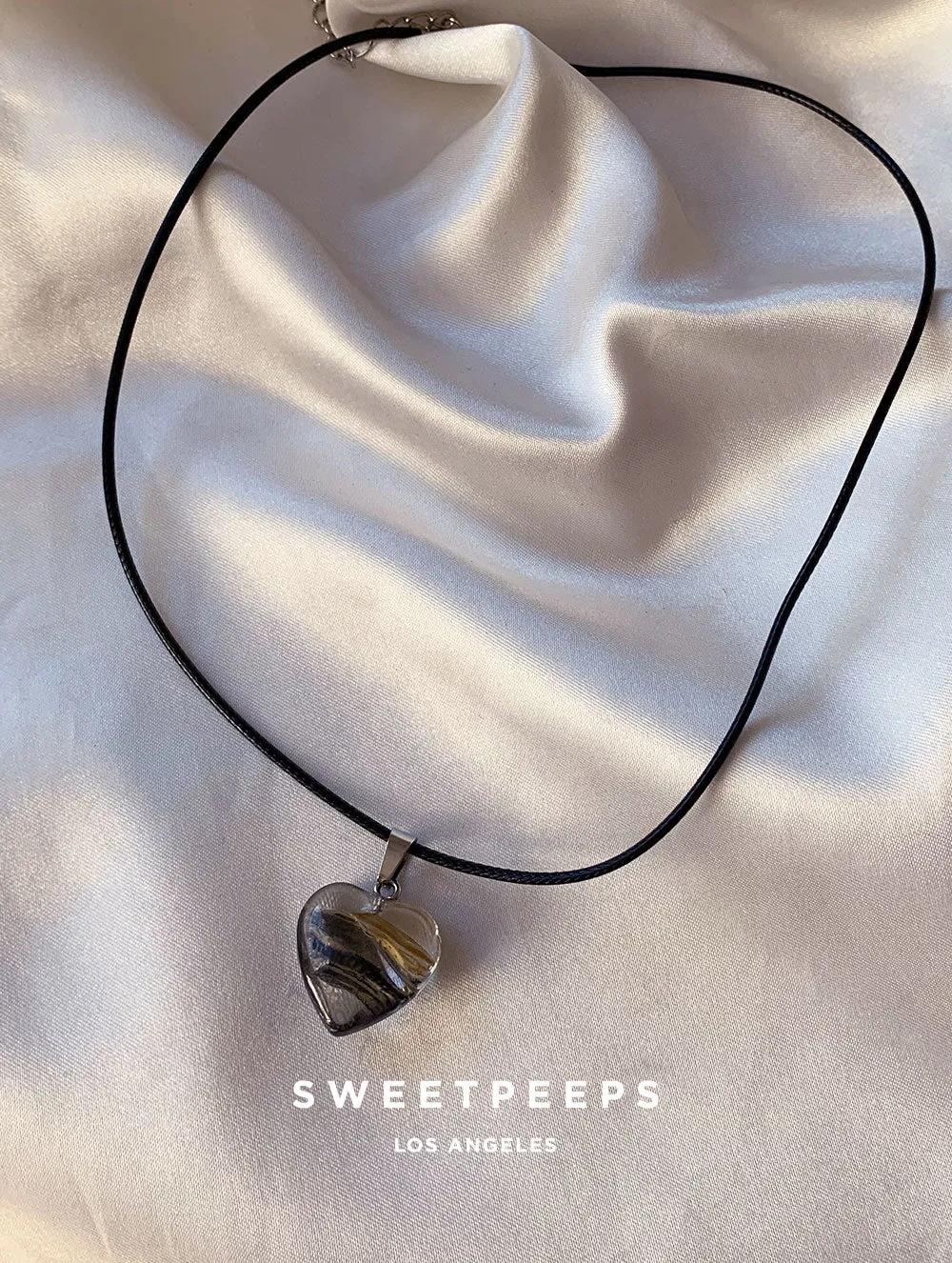 Granite Heart Black Cord Necklace