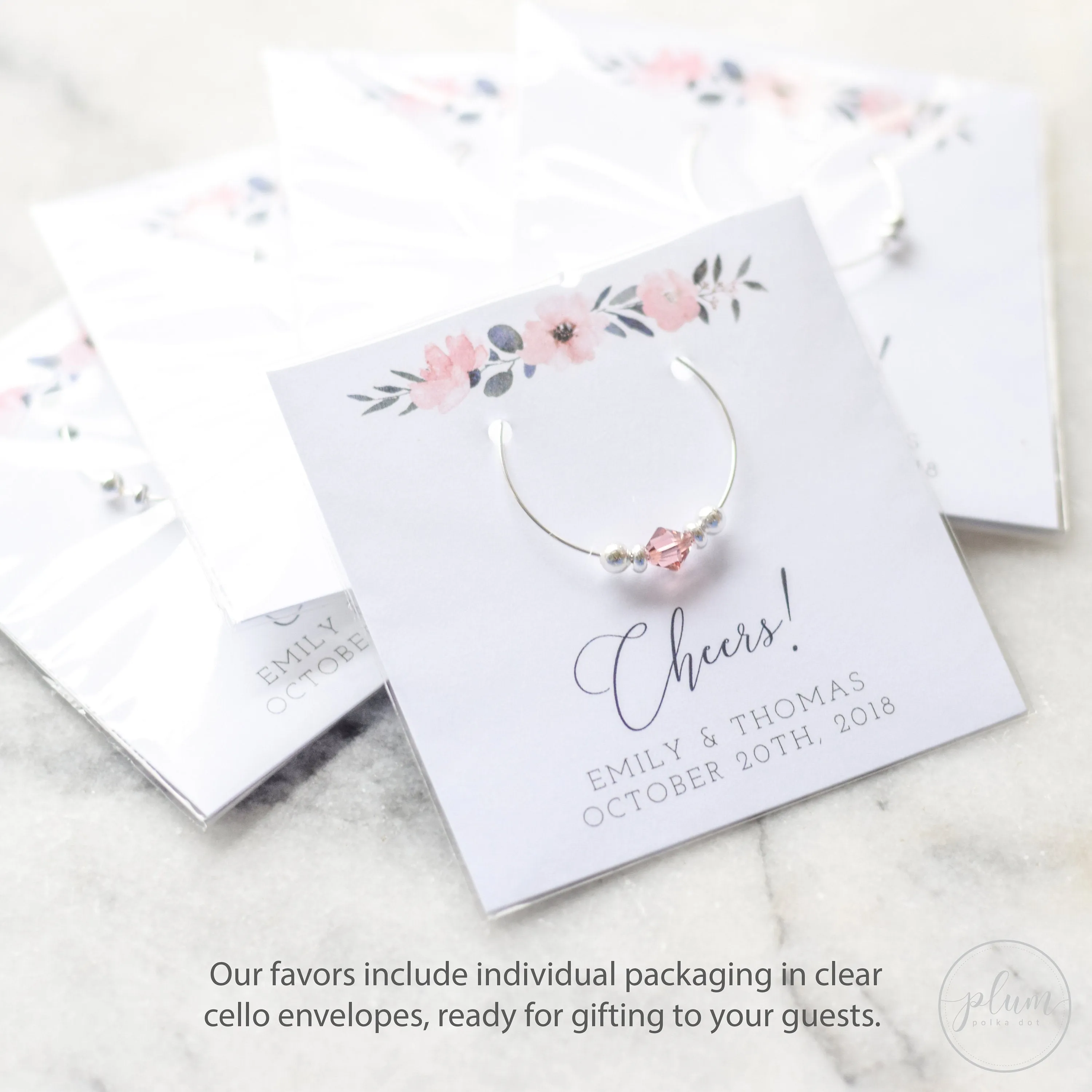 Greenery Bridal Shower Favors, Swarovski Wine Charm and Hair Ties -  GFRG100